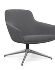 Angled view of the Gobi Mid-Back Modern Lounge Chair with Polished Aluminum Legs in Gray Fabric. Kansas City Office Furniture