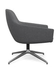 Side view of the Gobi Mid-Back Modern Lounge Chair with Polished Aluminum Legs in Gray Fabric. Kansas City Office Furniture