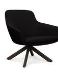 Angled view of the Gobi Mid-Back Modern Lounge Chair with Skyline Wood Stained Legs in Black Fabric. Kansas City Office Furniture