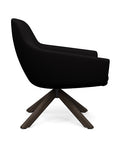 Side view of the Gobi Mid-Back Modern Lounge Chair with Skyline Wood Stained Legs in Black Fabric. Kansas City Office Furniture