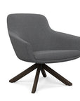 Angled view of the Gobi Mid-Back Modern Lounge Chair with Skyline Wood Stained Legs in Gray Fabric. Kansas City Office Furniture