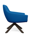 Side view of the Gobi Mid-Back Modern Lounge Chair with Skyline Wood Stained Legs in Blue Fabric. Kansas City Office Furniture
