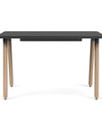 Front view of the SitOnIt Reya Office Desk with Angled Legs. The legs are Bamboo with a black top. Kansas City Office Furniture