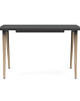 Front view of the SitOnIt Reya Office Desk with Angled Legs. The legs are tapered Bamboo with a black top. Kansas City Office Furniture