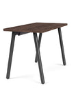 Side view of the SitOnIt Reya Office Desk with Angled Metal Legs. The legs are black with a walnut top. Kansas City Office Furniture