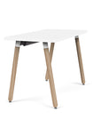 Side view of the SitOnIt Reya Office Desk with Angled Legs. The legs are bamboo with a white top. Kansas City Office Furniture