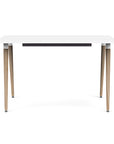 Front view of the SitOnIt Reya Office Desk with Angled Legs. The legs are tapered bamboo with a white top. Kansas City Office Furniture