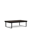 Front view of the SitOnIt Rectangle Coffee Table in Skyline Walnut Laminate and Black Frame. Kansas City Office Design.