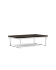 Front view of the SitOnIt Rectangle Coffee Table in Skyline Walnut Laminate and Chrome Frame. Kansas City Office Design.