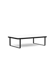 Front view of the SitOnIt Rectangle Coffee Table in Designer White Laminate and Black Frame. Kansas City Office Design.