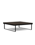 Front view of the SitOnIt Square Coffee Table in Designer Skyline Walnut Laminate and Black Frame. Kansas City Office Design.