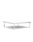 Front view of the SitOnIt Square Coffee Table in Designer White Laminate and Chrome Frame. Kansas City Office Design.