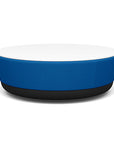 SitonIt Pasea Large Round Ottoman with Electric Blue Fabric and Frosty White Laminate Top. Kansas City Office Design.