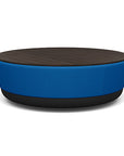 SitonIt Pasea Large Round Ottoman with Electric Blue Fabric and Skyline Walnut Laminate Top. Kansas City Office Design.
