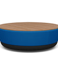 SitonIt Pasea Large Round Ottoman with Electric Blue Fabric and Uptown Walnut Laminate Top. Kansas City Office Design.