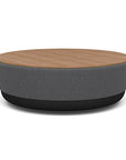 SitonIt Pasea Large Round Ottoman with Gray Milestone Fabric and Uptown Walnut Laminate Top. Kansas City Office Design.