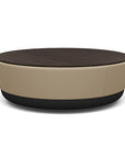 SitonIt Pasea Large Round Ottoman with Pebble Vinyl Fabric and Skyline Walnut Laminate Top. Kansas City Office Design.