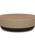SitonIt Pasea Large Round Ottoman with Pebble Vinyl Fabric and Uptown Walnut Laminate Top. Kansas City Office Design.