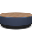 SitonIt Pasea Large Round Ottoman with Sapphire Vinyl Fabric and Uptown Walnut Laminate Top. Kansas City Office Design.