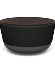 SitonIt Pasea Mini Round Ottoman with Black Vinyl Fabric and Skyline Walnut Laminate Top. Kansas City Office Design.