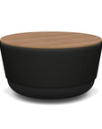 SitonIt Pasea Mini Round Ottoman with Black Vinyl Fabric and Uptown Walnut Laminate Top. Kansas City Office Design.