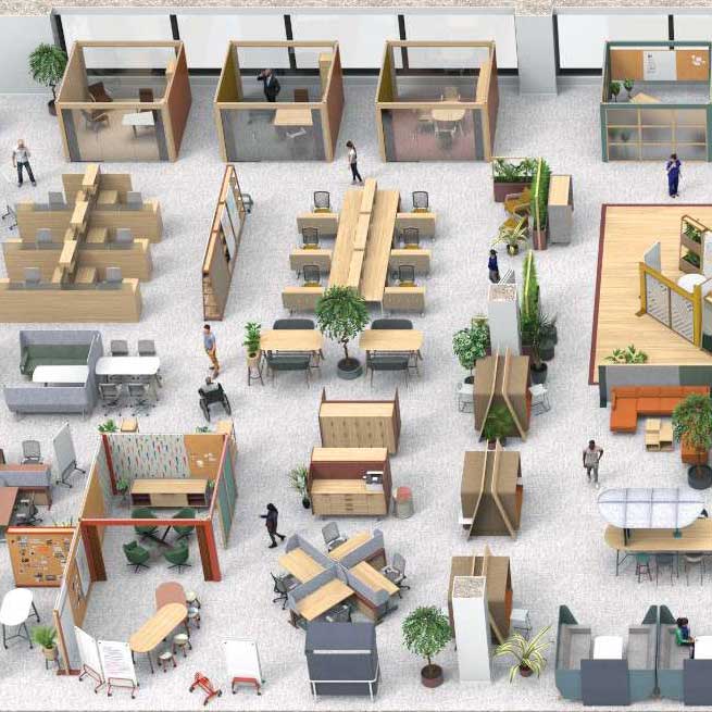 Space Planning & Design. Open office floor plan with collaborative benching workstations. Kansas City Office Furniture