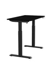 Side view of the SitonIt Switchback Height Adjustable Sit-to-Stand Desk. It has a Black base with a 24"D x 42"W Black top - Kansas City Office Furniture