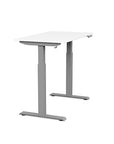 Side view of the SitonIt Switchback Height Adjustable Sit-to-Stand Desk. It has a Silver base with a 24"D x 42"W White top - Kansas City Office Furniture