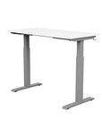 Back view of the SitonIt Switchback Height Adjustable Sit-to-Stand Desk. It has a Silver base with a 24"D x 48"W White top - Kansas City Office Furniture