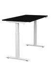 Side view of the SitonIt Switchback Height Adjustable Sit-to-Stand Desk. It has a White base with a 27"D x 54"W Black top - Kansas City Office Furniture