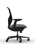 Side view of the 9to5 Tori Midback ergonomic task chair in black frame, gray fabric, and black mesh. Kansas City Office Design.