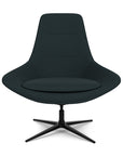 Front View of the Modern Via Astro Lounge chair with a Origin Jet Black cushioned seat and backrest, black base, on a white background, Kansas City Office Design.