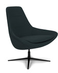 Side View of the Modern Via Astro Lounge chair with a Origin Jet Black cushioned seat and backrest, black base, on a white background, Kansas City Office Design.