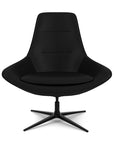 Front View of the Modern Via Astro Lounge chair with a Whisper Black cushioned seat and backrest, black base, on a white background, Kansas City Office Design.