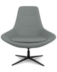 Front View of the Modern Via Astro Lounge chair with a Whisper Pewter cushioned seat and backrest, black base, on a white background, Kansas City Office Design.