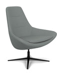 Side View of the Modern Via Astro Lounge chair with a Whisper Pewter cushioned seat and backrest, black base, on a white background, Kansas City Office Design.