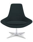 Front View of the Modern Via Astro Lounge chair with a Origin Jet Black cushioned seat and backrest, Silver base, on a white background, Kansas City Office Design.