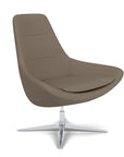 Side View of the Modern Via Astro Lounge chair with a Whisper Antelope cushioned seat and backrest, Silver base, on a white background, Kansas City Office Design.