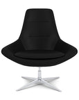 Front View of the Modern Via Astro Lounge chair with a Whisper Black cushioned seat and backrest, Silver base, on a white background, Kansas City Office Design.