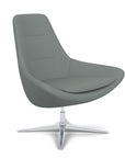 Side View of the Modern Via Astro Lounge chair with a Whisper Pewter cushioned seat and backrest, Silver base, on a white background, Kansas City Office Design.