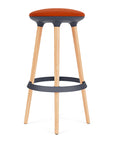 Via Joi Bar stool with orange seat, Black Poly trim, and wood base on a white background. Kansas City Office Design.