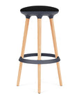 Via Joi Bar stool with black seat, Black Poly trim, and wood base on a white background. Kansas City Office Design.