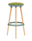 Via Joi Bar stool with green seat, green Poly trim, and wood base on a white background. Kansas City Office Design.