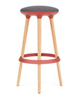 Via Joi Bar stool with Iron seat, red Poly trim, and wood base on a white background. Kansas City Office Design.