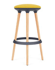 Via Joi Bar stool with Yellow seat, Black Poly trim, and wood base on a white background. Kansas City Office Design.