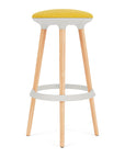 Via Joi Bar stool with Yellow seat, white Poly trim, and wood base on a white background. Kansas City Office Design.