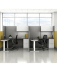 AIS Divi Panel two person Workstations with height adjustable desks and file file storage pedestals. Corporate cubicle system. Kansas City office furniture