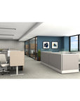AIS Divi Panel Workstations in traditional office setup. Corporate cubicle system with grey paneling. Kansas City office furniture.