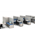 AIS Divi Panel six person Workstations with height adjustable desks and mobile storage, corporate cubicle system. Kansas City office furniture.