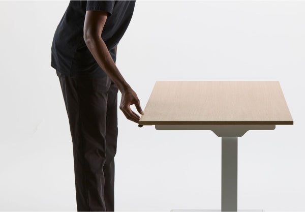 Humanscale eFloat Go 2.0 Sit-Stand Desk with bamboo top and white base – Kansas City Office Design